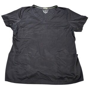 HH Works Healing Hands V Neck Scrub Top Women's Size XL Black Stretch Pocket